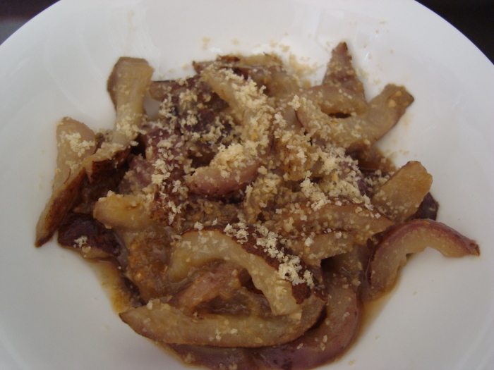 Fried Boiled Pericarp of Akebi Seasoned with Miso